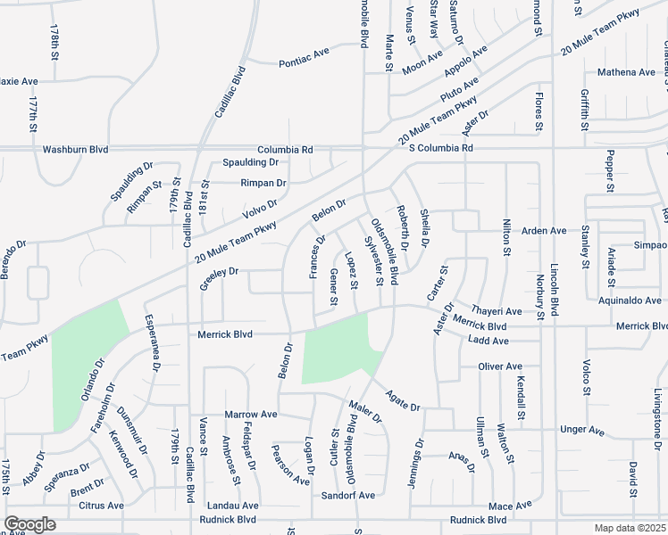 map of restaurants, bars, coffee shops, grocery stores, and more near Gener Street in California City