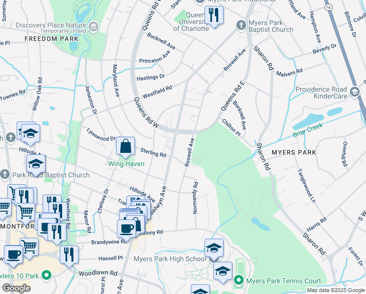map of restaurants, bars, coffee shops, grocery stores, and more near in Charlotte