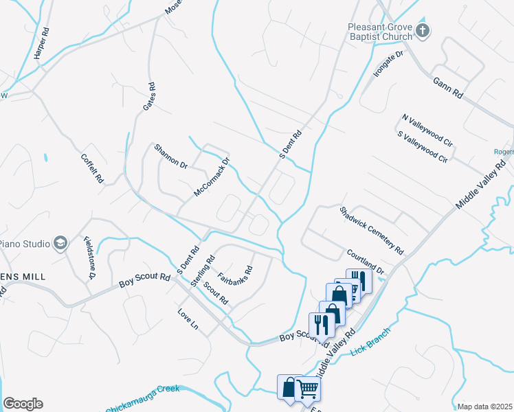 map of restaurants, bars, coffee shops, grocery stores, and more near 1319 Baldwin Field Circle in Middle Valley