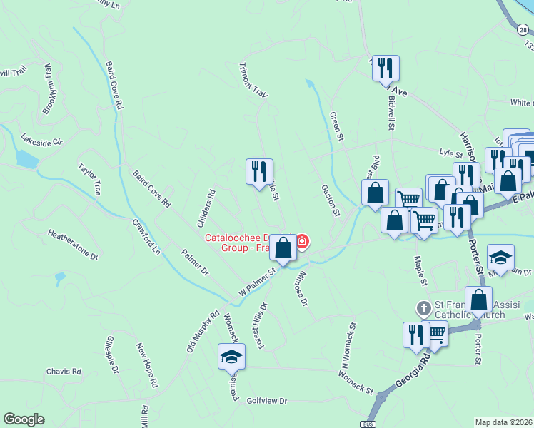 map of restaurants, bars, coffee shops, grocery stores, and more near 15 Meadowbrook Drive in Franklin