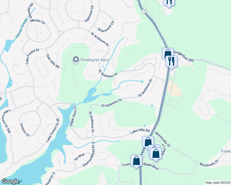 map of restaurants, bars, coffee shops, grocery stores, and more near 55 Turtle Point Road in Pinehurst