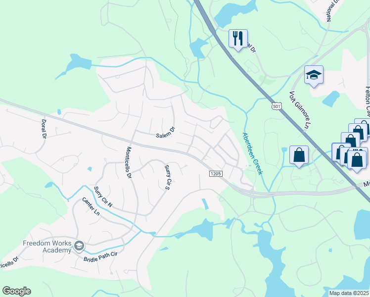 map of restaurants, bars, coffee shops, grocery stores, and more near 1245 Morganton Road in Pinehurst