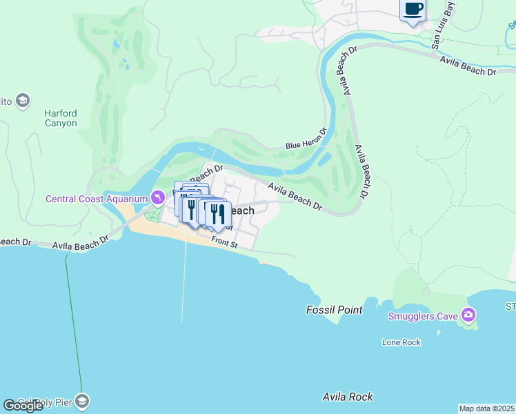 map of restaurants, bars, coffee shops, grocery stores, and more near 200 San Luis Street in Avila Beach