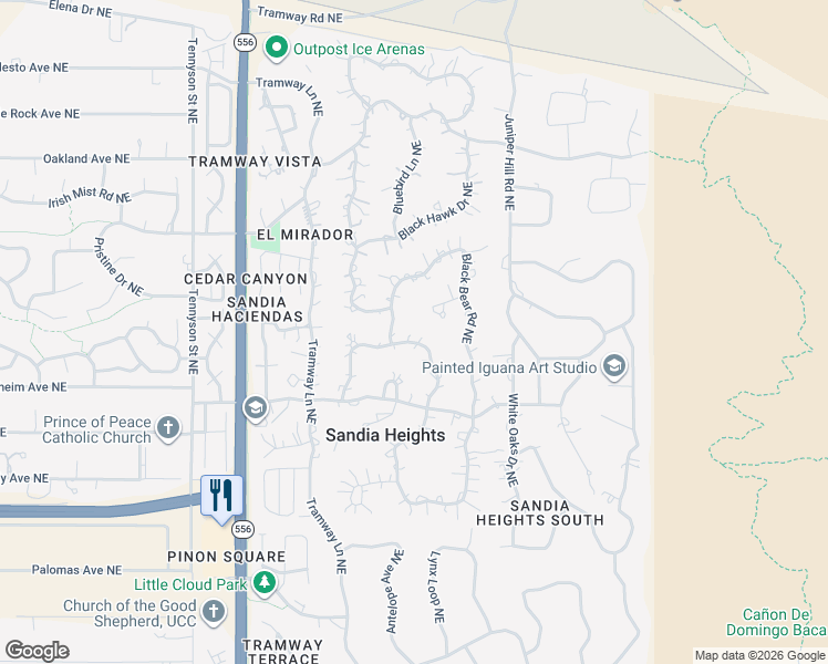 map of restaurants, bars, coffee shops, grocery stores, and more near 520 Black Bear Loop in Albuquerque