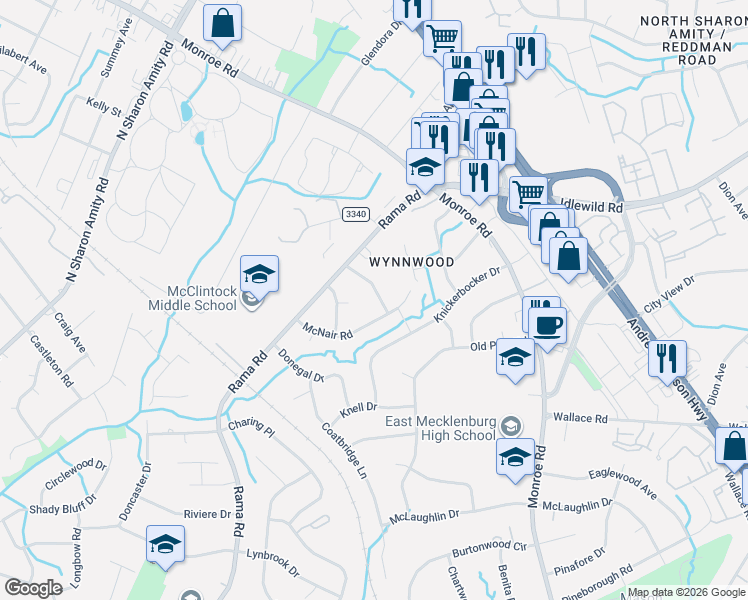 map of restaurants, bars, coffee shops, grocery stores, and more near in Charlotte