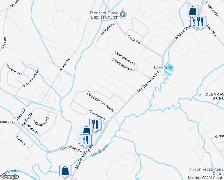 map of restaurants, bars, coffee shops, grocery stores, and more near 921 Wesley Drive in Middle Valley