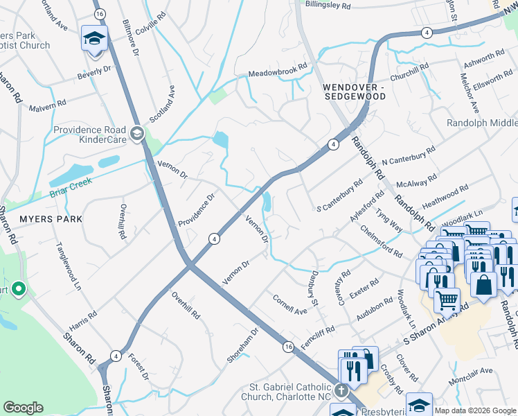 map of restaurants, bars, coffee shops, grocery stores, and more near in Charlotte