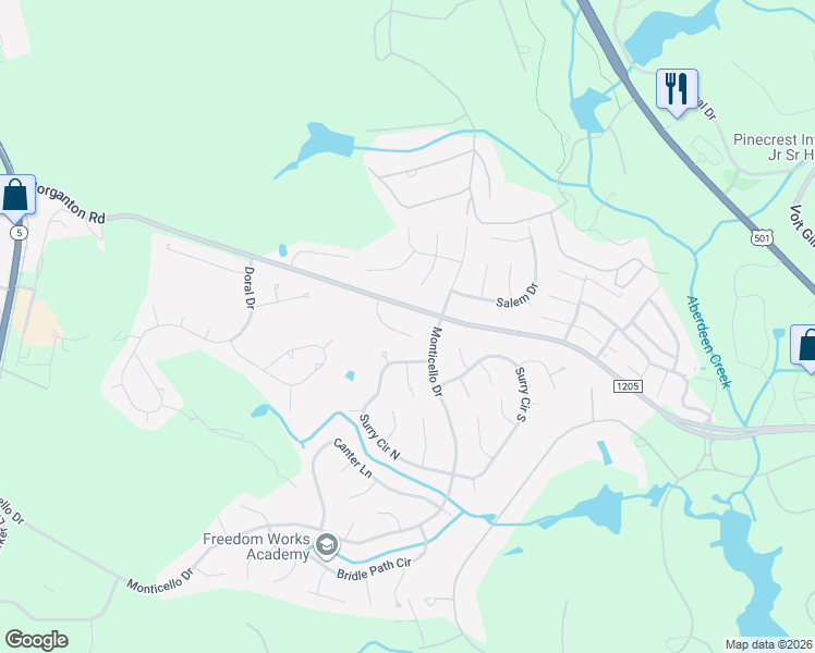 map of restaurants, bars, coffee shops, grocery stores, and more near 1085 Morganton Road in Pinehurst