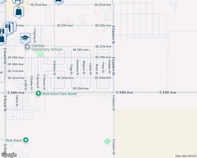 map of restaurants, bars, coffee shops, grocery stores, and more near 2922 Pryor Street in Amarillo