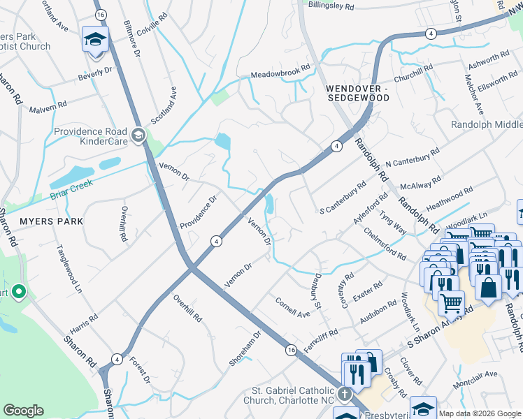 map of restaurants, bars, coffee shops, grocery stores, and more near in Charlotte