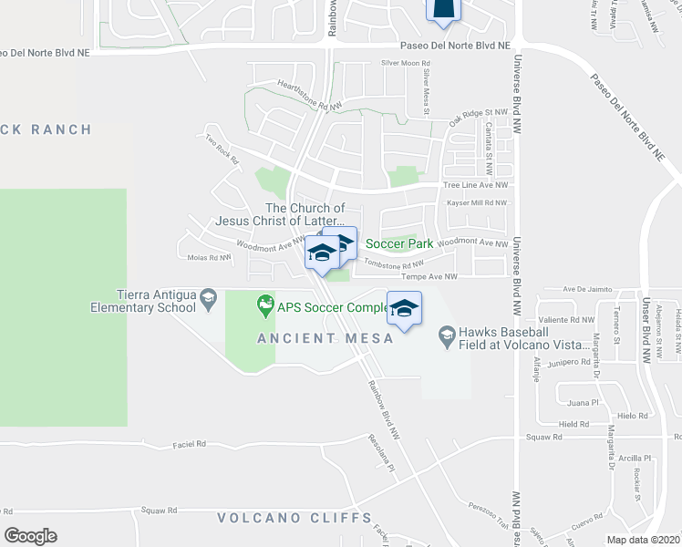 map of restaurants, bars, coffee shops, grocery stores, and more near 8101 Rainbow Boulevard Northwest in Albuquerque