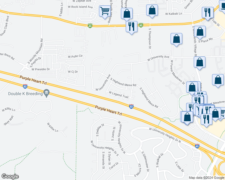 map of restaurants, bars, coffee shops, grocery stores, and more near 2430 South Hibiscus Lane in Flagstaff