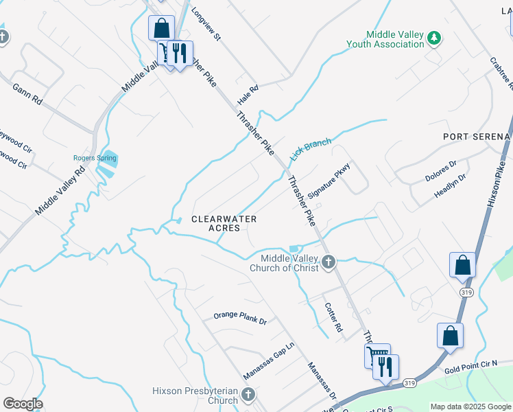 map of restaurants, bars, coffee shops, grocery stores, and more near 7613 Clearwater Road in Middle Valley