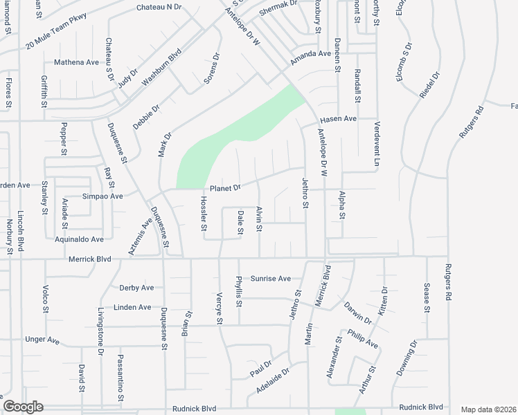 map of restaurants, bars, coffee shops, grocery stores, and more near Alvin Street in California City