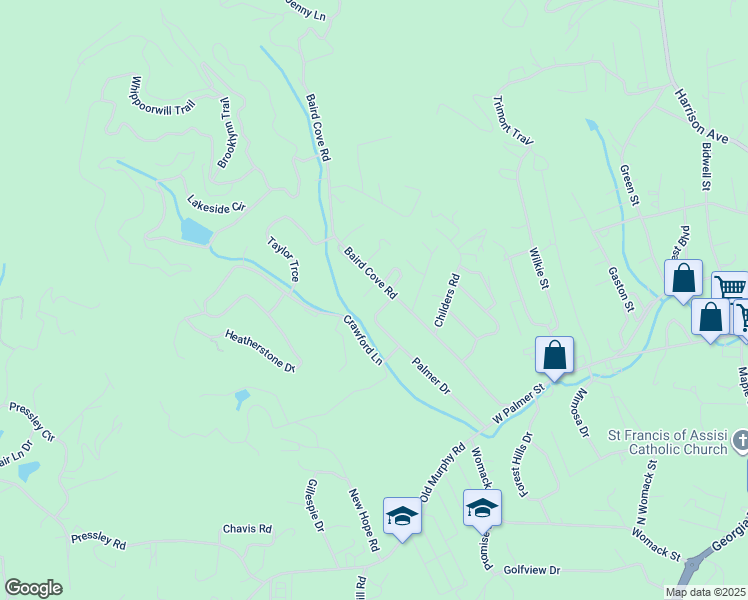 map of restaurants, bars, coffee shops, grocery stores, and more near 410 Palmer Drive in Franklin