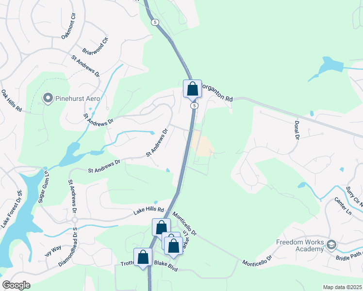map of restaurants, bars, coffee shops, grocery stores, and more near 10 Pine Tree Road in Pinehurst