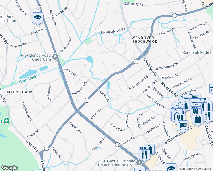 map of restaurants, bars, coffee shops, grocery stores, and more near in Charlotte