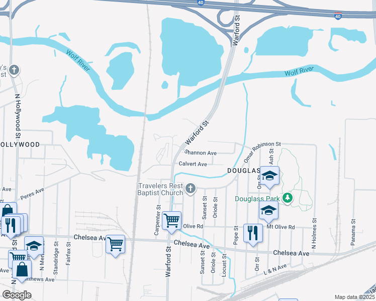 map of restaurants, bars, coffee shops, grocery stores, and more near 2978 Shannon Avenue in Memphis