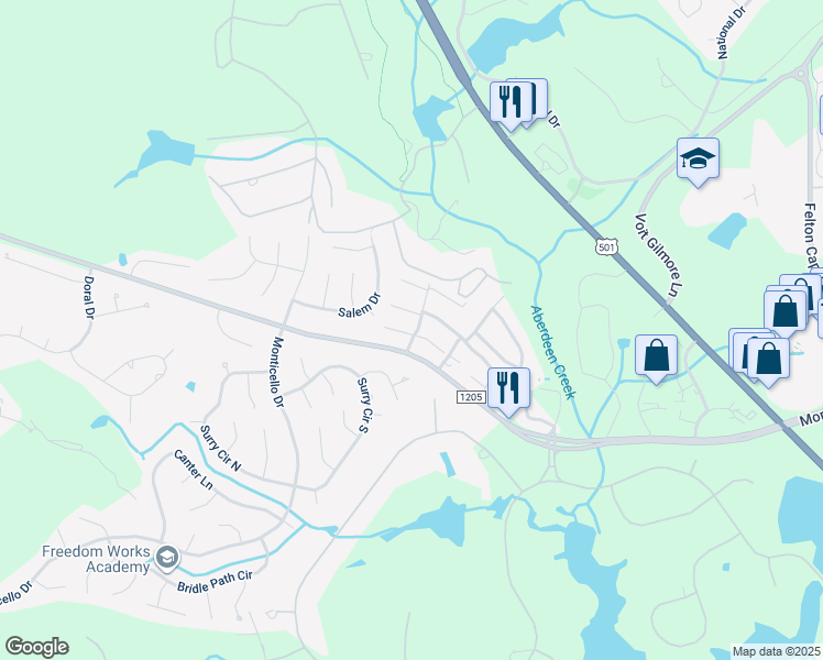 map of restaurants, bars, coffee shops, grocery stores, and more near 412 Love Forty Drive West in Pinehurst