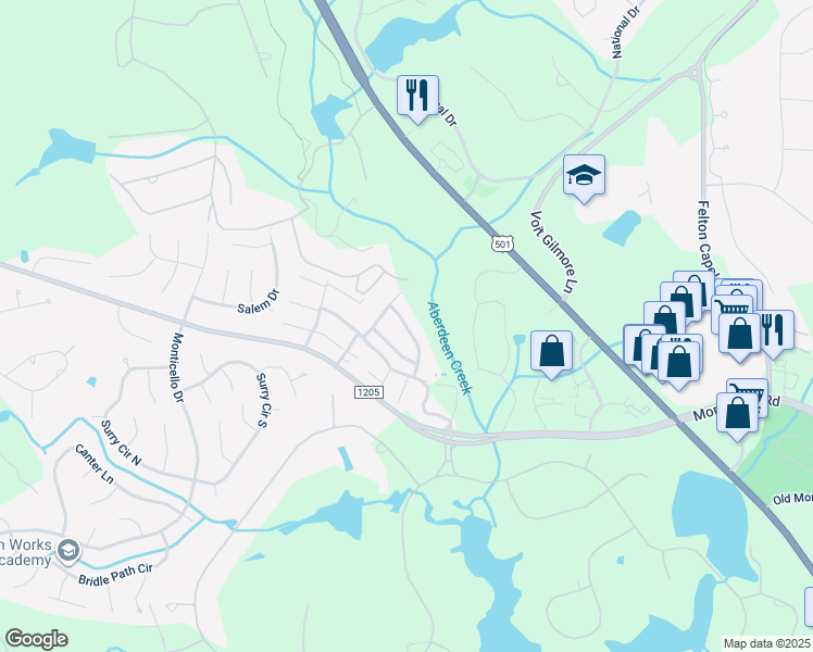 map of restaurants, bars, coffee shops, grocery stores, and more near 115 Winged Foot Road in Pinehurst