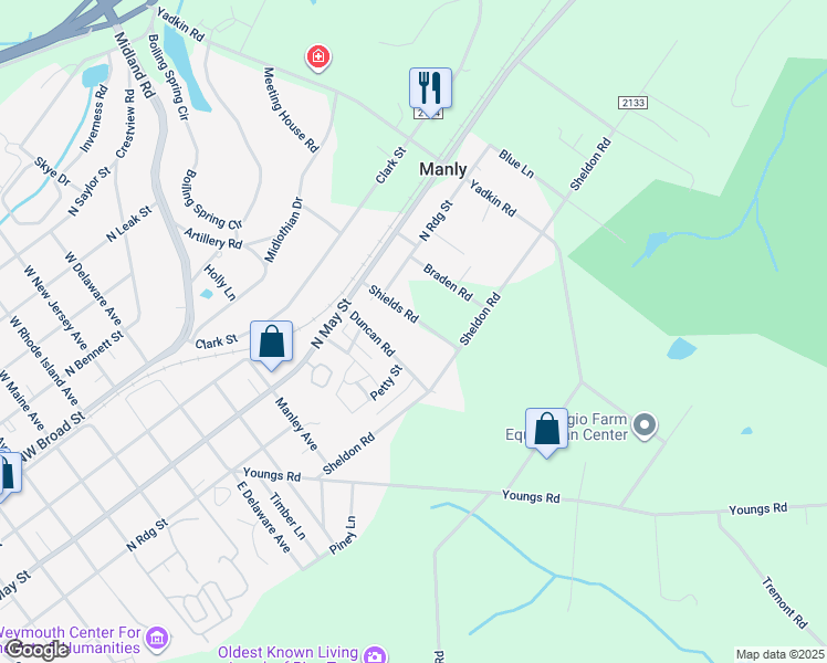 map of restaurants, bars, coffee shops, grocery stores, and more near 260 Shields Road in Southern Pines