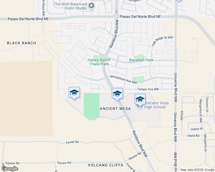map of restaurants, bars, coffee shops, grocery stores, and more near 99999 Rainbow Boulevard Northwest in Albuquerque