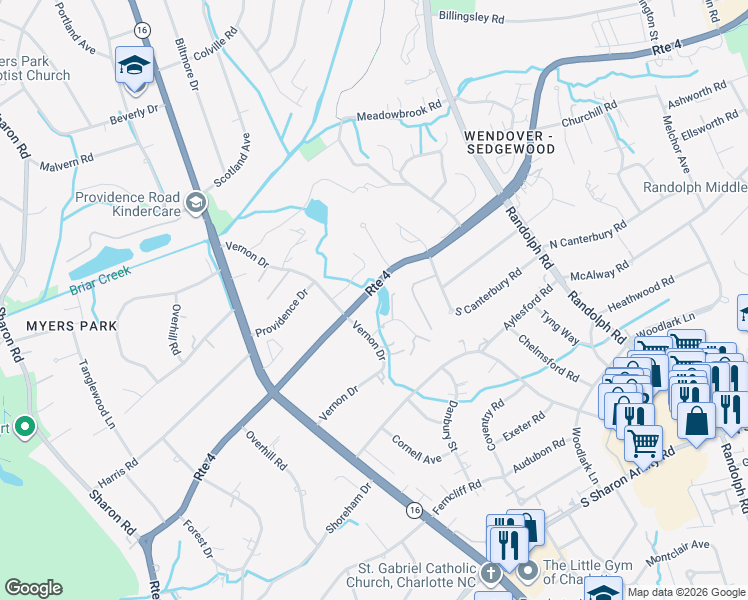 map of restaurants, bars, coffee shops, grocery stores, and more near in Charlotte