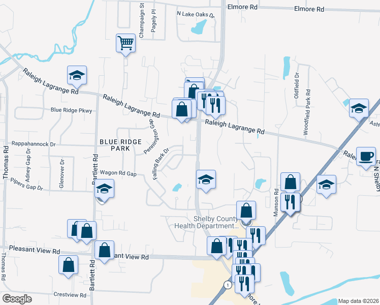 map of restaurants, bars, coffee shops, grocery stores, and more near 2034 Olive Bark Drive in Bartlett