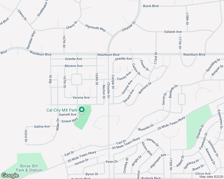 map of restaurants, bars, coffee shops, grocery stores, and more near Chrysler Drive in California City