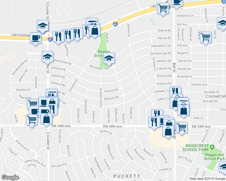 map of restaurants, bars, coffee shops, grocery stores, and more near 6306 Calumet Road in Amarillo