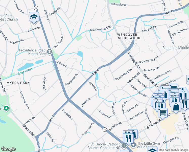 map of restaurants, bars, coffee shops, grocery stores, and more near in Charlotte