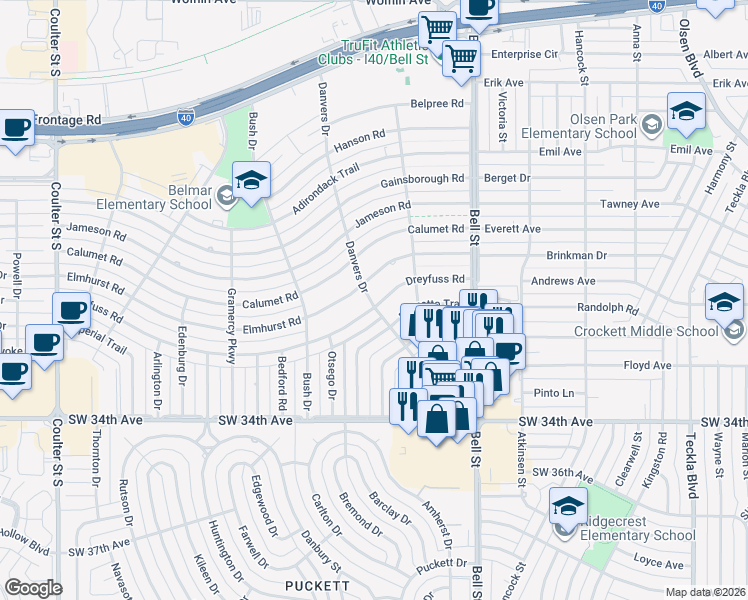 map of restaurants, bars, coffee shops, grocery stores, and more near 3001-3099 Danvers Dr in Amarillo