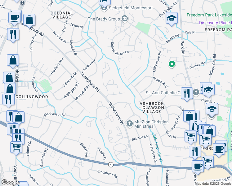 map of restaurants, bars, coffee shops, grocery stores, and more near in Charlotte