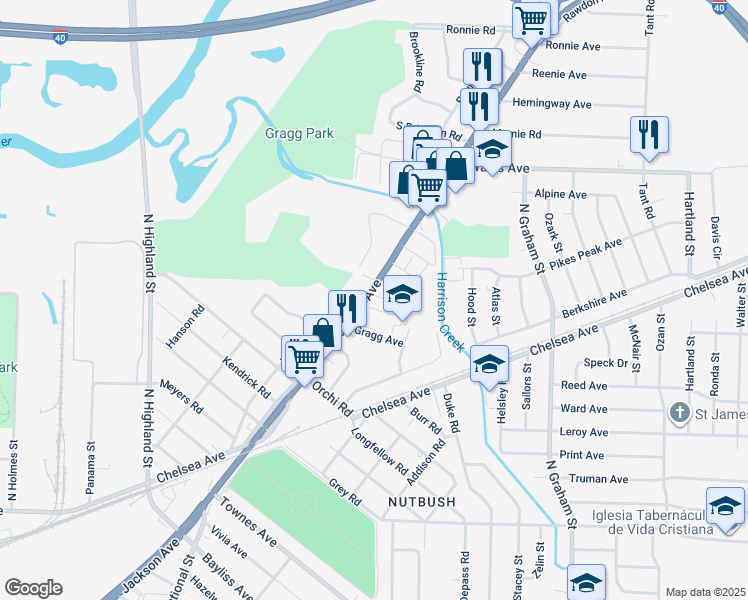map of restaurants, bars, coffee shops, grocery stores, and more near 3837 Jackson Avenue in Memphis