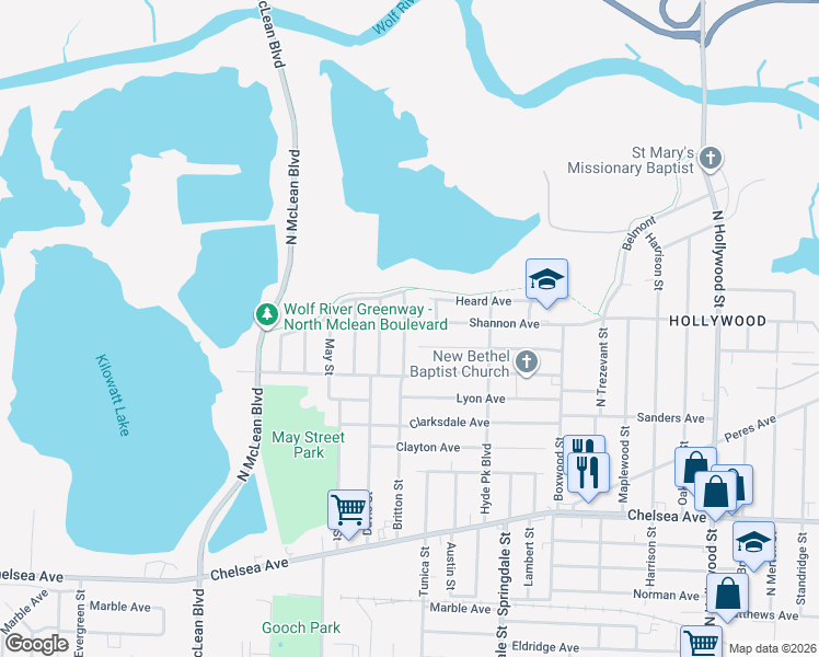 map of restaurants, bars, coffee shops, grocery stores, and more near 1630 Davis Street in Memphis