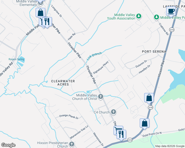 map of restaurants, bars, coffee shops, grocery stores, and more near 7723 Signature Parkway in Middle Valley