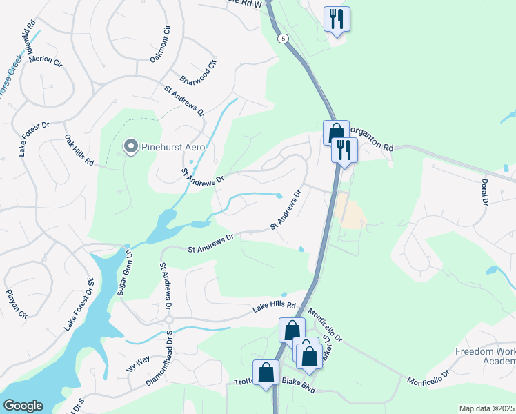 map of restaurants, bars, coffee shops, grocery stores, and more near 135 Turtle Point Road in Pinehurst