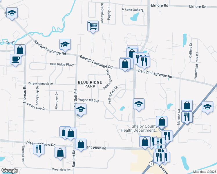 map of restaurants, bars, coffee shops, grocery stores, and more near 2042 Pennington Gap in Memphis