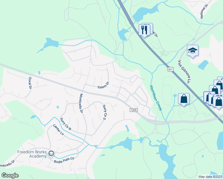 map of restaurants, bars, coffee shops, grocery stores, and more near 412 Love Forty Drive West in Pinehurst