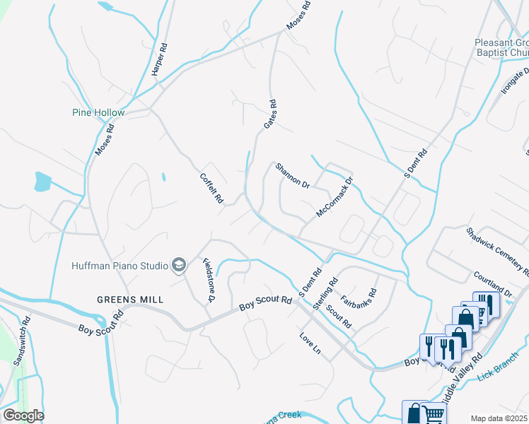 map of restaurants, bars, coffee shops, grocery stores, and more near 400 Shannon Drive in Middle Valley