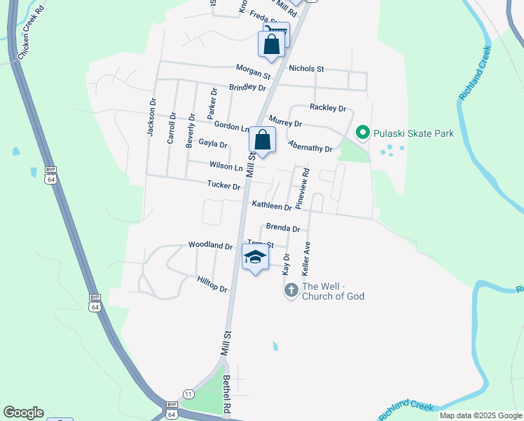 map of restaurants, bars, coffee shops, grocery stores, and more near 923 Industrial Access Road in Pulaski