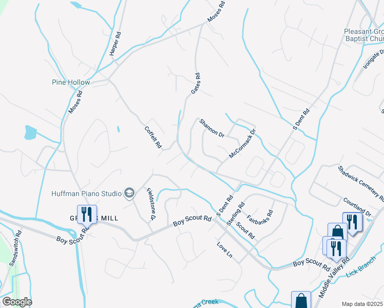 map of restaurants, bars, coffee shops, grocery stores, and more near 400 Shannon Drive in Middle Valley
