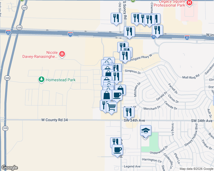 map of restaurants, bars, coffee shops, grocery stores, and more near 2912 South Soncy Road in Amarillo