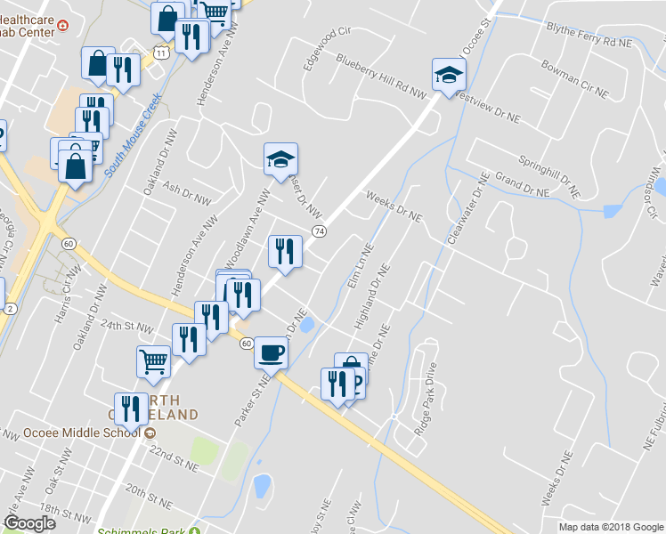 map of restaurants, bars, coffee shops, grocery stores, and more near 2904 Julian Dr NE in Cleveland