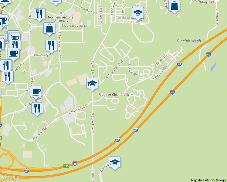 map of restaurants, bars, coffee shops, grocery stores, and more near 900 East Pine Knoll Drive in Flagstaff