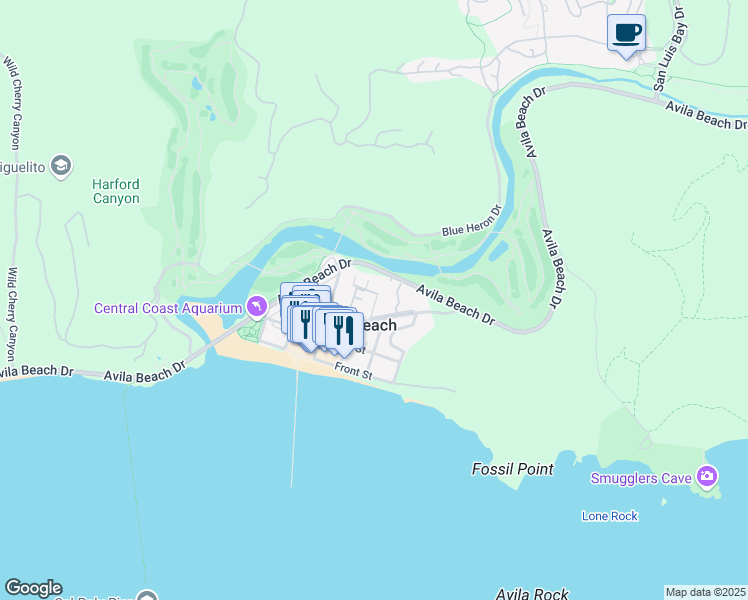 map of restaurants, bars, coffee shops, grocery stores, and more near 2 Avila Beach Pier in Avila Beach