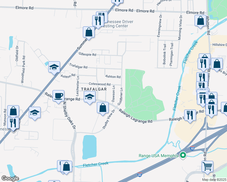 map of restaurants, bars, coffee shops, grocery stores, and more near 2033 Dawson Lane in Memphis