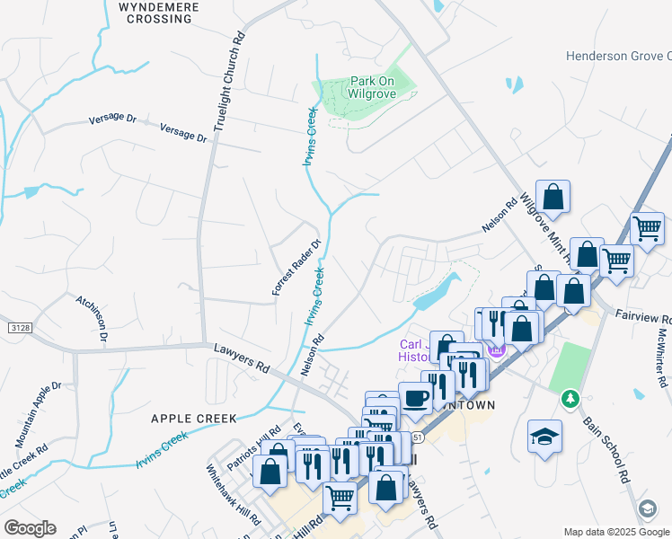 map of restaurants, bars, coffee shops, grocery stores, and more near 10926 Despa Drive in Mint Hill