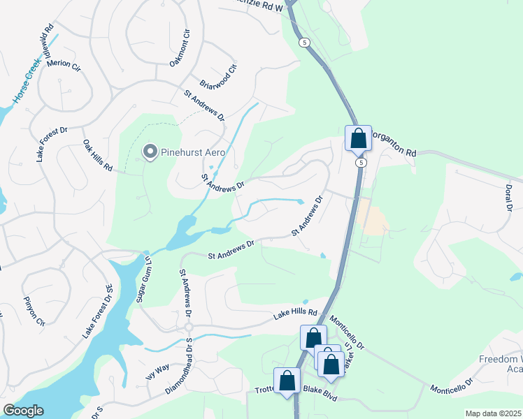map of restaurants, bars, coffee shops, grocery stores, and more near 2 Castlewood Lane in Pinehurst