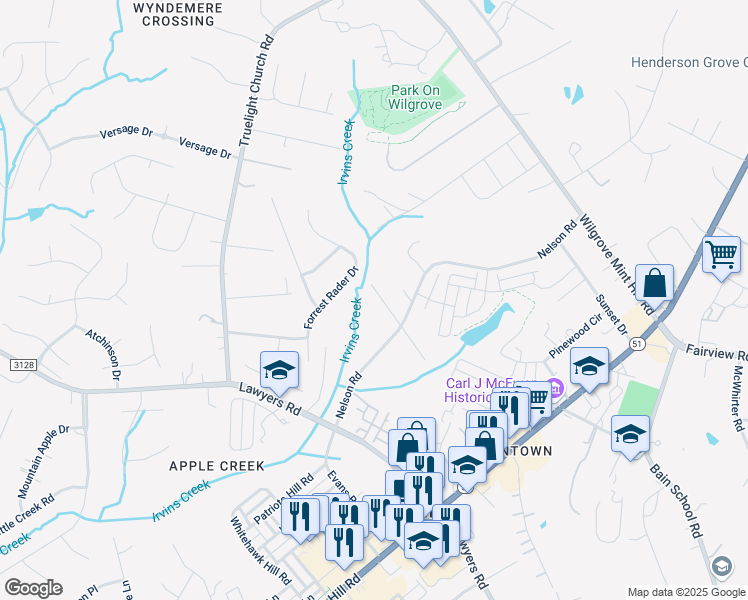 map of restaurants, bars, coffee shops, grocery stores, and more near 10926 Despa Drive in Mint Hill